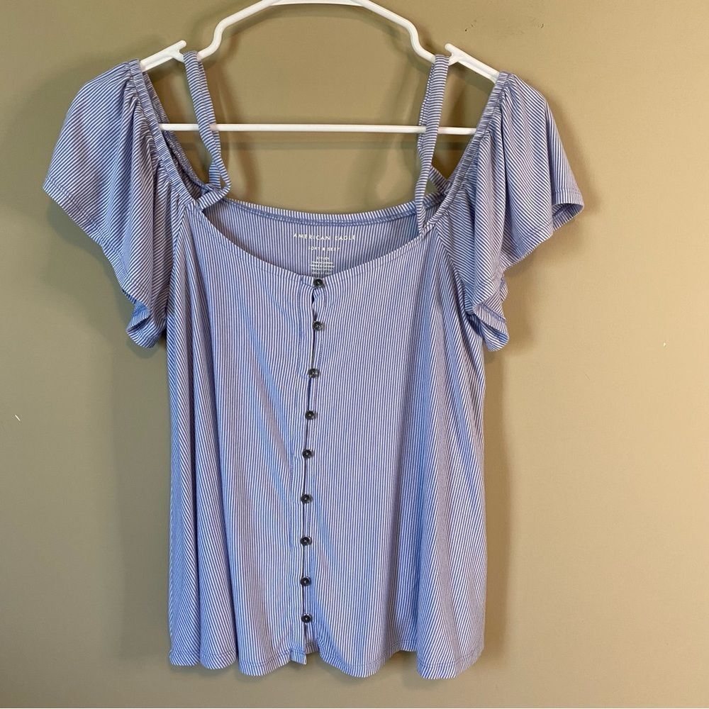 American Eagle Outfitters Blue Flutter Sleeve Blouse